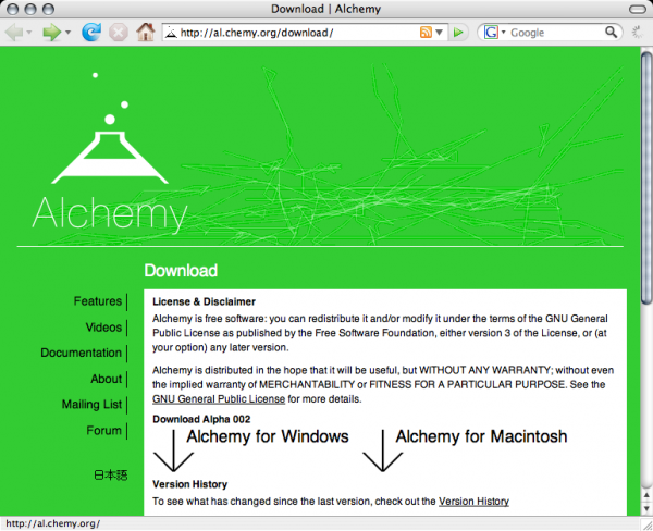 Alchemy Download Page OS X