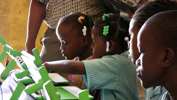 Kids work with the XOs in Port au Prince, Haiti