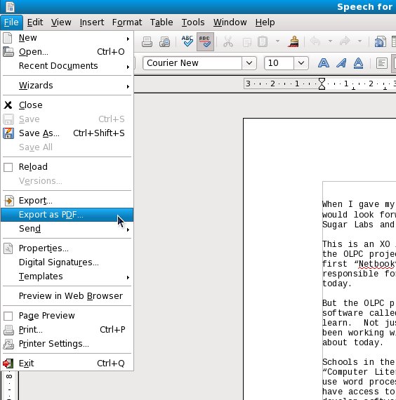 Open Office PDF Export
