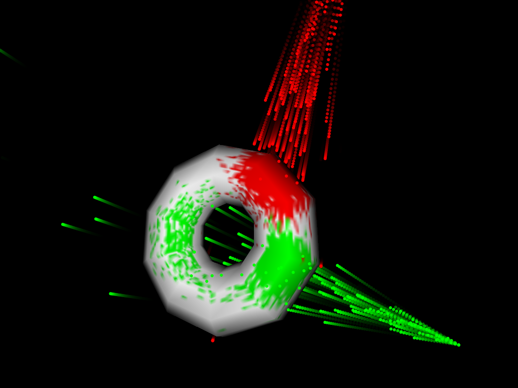 Procedurally painting a texture using a particle system and ray casting to find collision points and texture coordinates – and then writing to a pixel primitive