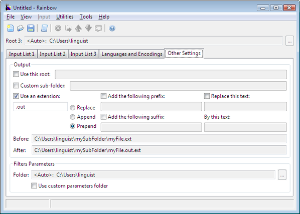 Rainbow output parameters