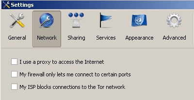 Network settings window