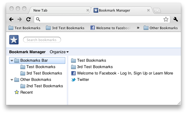 Chromium browser bookmarks