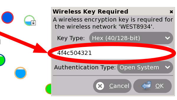 Entering wireless encryption (WEP) password